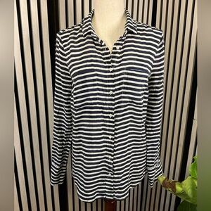 J. Crew Navy and Cream Striped Silk Shirt Sz S
